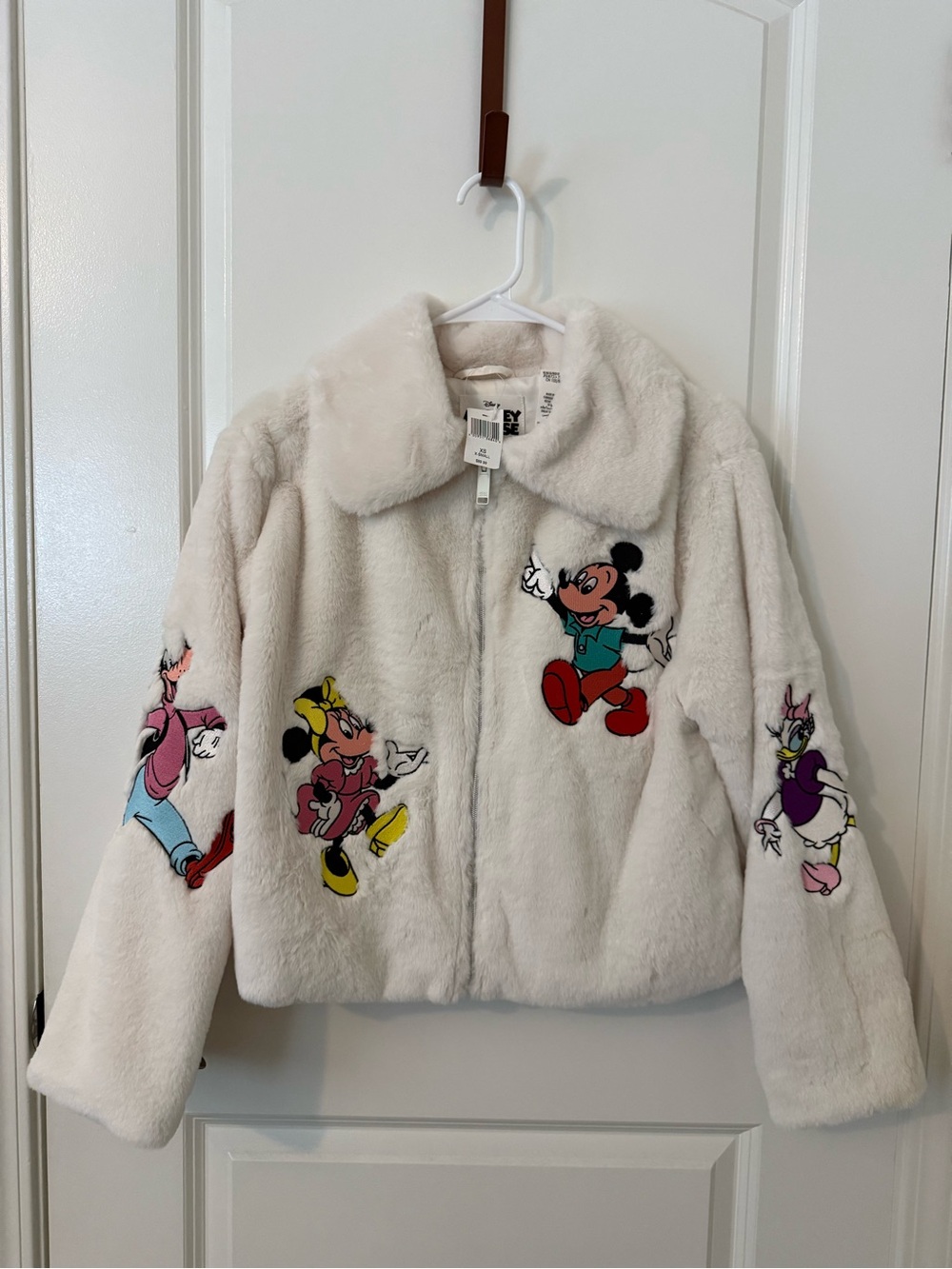 RARE - Disney Mickey Mouse Faux Fur Plush Jacket Coat White Size XS Adult
